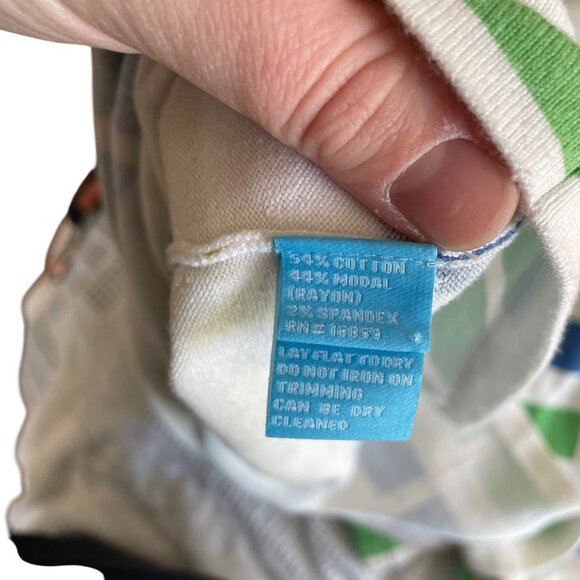 J McLaughlin V Neck Henley Pullover Sweater XL Blue Green White Geometric Print - Picture 4 of 5